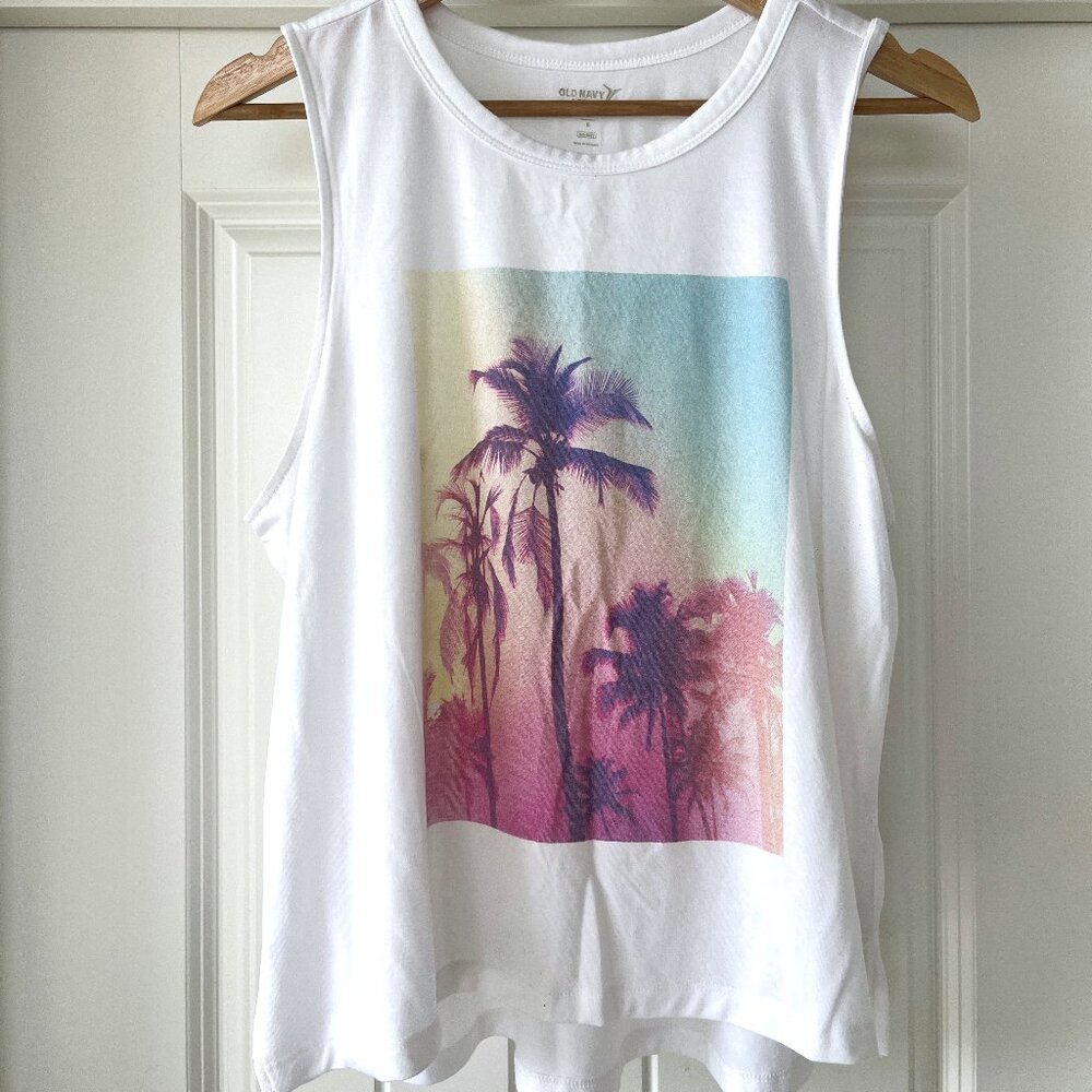 Tropical Graphic Print White Tank Top